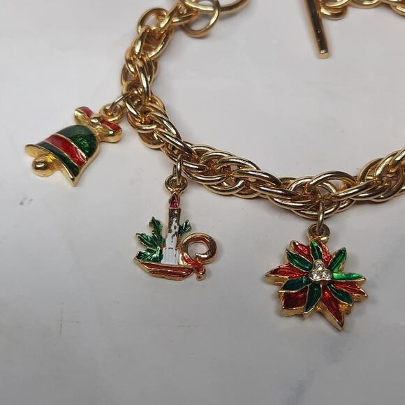 Gold Tone Christmas Holiday Charm Bracelet - Picture 2 of 6